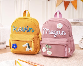 Custom Kids Backpack With Name,Personalized Backpacks Gift,Toddler Book Bag,Corduroy Backpack for Kids,Back to School Gifts,Kid's School Bag