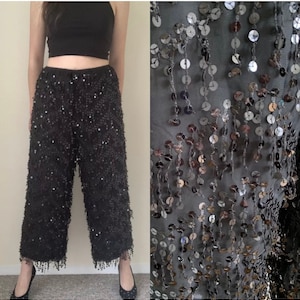 Vintage Sequin Fringe Palazzo Evening Pants wide leg Cattiva party M/L disco