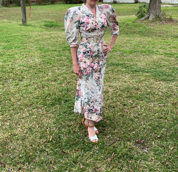 80s does 40s Vtg Floral BIG PUFF SLEEVES wiggle Dr