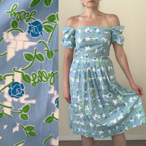 Vintage 1960s The Lilly Pulitzer Sundress Picnic Blue Dress Floral Cotton XS