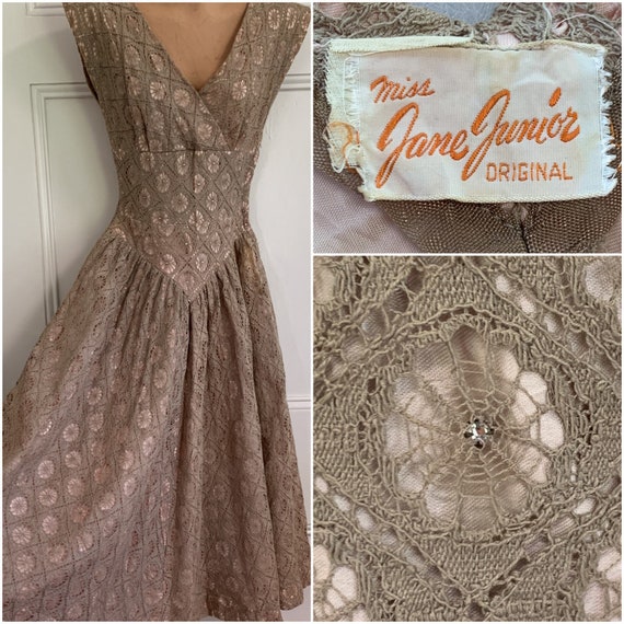 1950s Spider Web Lace Party Prom Dress Rhinestone