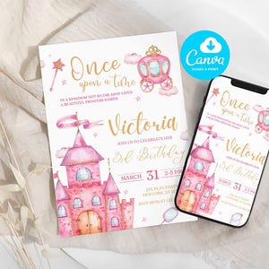 Princess Birthday Invitation Girl Princess Birthday Party Invite Pink Princess Theme Editable Template Printable Template Mobile Template