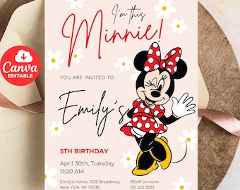 EDITABLE Minnie Mouse 5th Birthday Invitation, 5th Bday, fifth birthday, 5 year old, pink Minnie Boho Minnie Invite