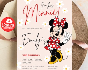 EDITABLE Minnie Mouse 3rd Birthday Invitation, 3rd Bday, third birthday, 3 year old, pink Minnie Boho Minnie Invite