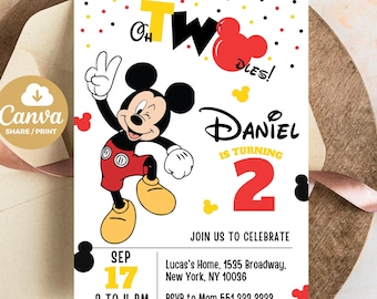 Editable Oh TWOdles Birthday Invitation Digital 2nd Birthday Cute Mouse Second Birthday Invite Oh Twodles Invitation Mickey Invite