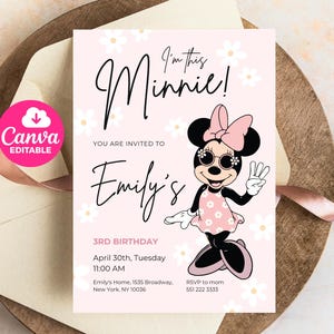 EDITABLE Minnie Mouse 3rd Birthday Invitation, 3rd Bday, third birthday, 3 year old, pink Minnie Boho Minnie Invite