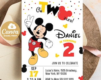 Oh Twodles Invitation, Mickey Birthday Invitation, Mickey Mouse Invitations, Mouse Editable Invitation, Mickey Twodles invite, Canva