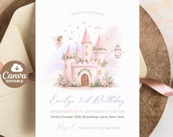 Princess Birthday Invitation, Magic Castle Invite Template, Once Upon a Time, Girls Kids Birthday, Any Age Girl Birthday 4th 5th