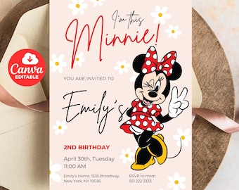 I'm This Minnie Birthday Invitation, Second Birthday Invite, Editable Canva Template