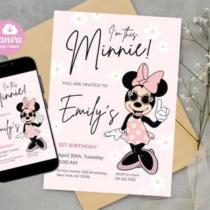 Editable Minnie Mouse Birthday Invitation, Minnie Mouse Birthday, 1st Birthday, Girls Minnie Invitations Boho Minnie Invite