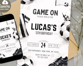 Soccer Birthday Invitation, Editable Soccer Party Invite, Sports Theme, Kids Football Birthday, Instant Download, Digital Template