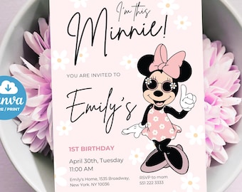 Editable Minnie Mouse Birthday Invitation, Minnie Mouse Birthday, 1st Birthday, Girls Minnie Invitations Boho Minnie Invite