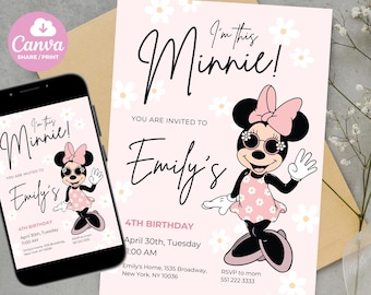 Minnie Fouth Birthday Invitation | I'm This Minnie Fourth Birthday Invite, Editable Canva Template