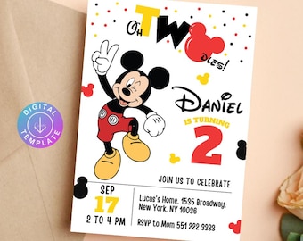 Oh Twodles Invitation, Mickey Birthday Invitation, Mickey Mouse Invitations, Mouse Editable Invitation, Mickey Twodles invite, Canva