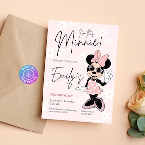 I&#39;m This Minnie Birthday Invitation, Second Birthday Invite, Editable Canva Template