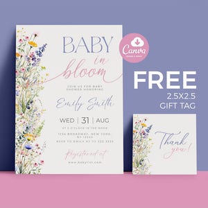 Baby in Bloom Invitation, Wildflowers Baby Shower Invitation, Purple Pink Flower Invitation, Wild Flower Invite, Floral Baby Brunch Invite