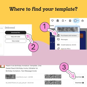 May include: Graphic showing steps to download a template. Text reads "Where to find your template?" with numbered arrows pointing to the download process on a website.