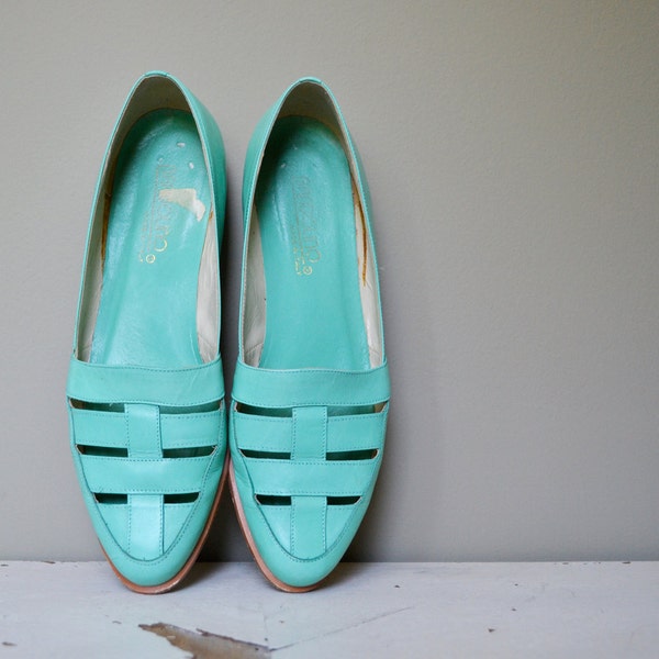 80s aqua woven flats / size 8.5 N