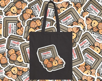 Nicolas Cage-Free Eggs Tote Bag | Funny Celebrity Food Pun Canvas Bag | Famous Movie Star Actor Dad Joke Wordplay Tote