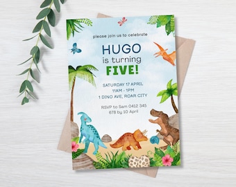 Dinosaur Birthday Party Invitation (Editable Digital Template)