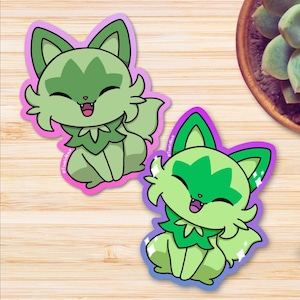 Sprigatito Sticker. Shiny Sprigatito, Waterproof vinyl decal perfect for laptop, water bottle, car, anime, Grass Type