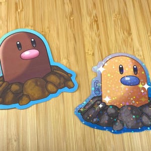 Pegatina de Diglett, pegatina brillante de Diglett, calcomanía de vinilo impermeable perfecta para computadora portátil, botella de agua, automóvil, anime, tipo de suelo