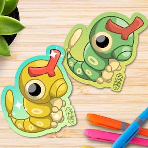 Caterpie Sticker. Shiny Caterpie, Waterproof vinyl decal perfect for laptop, water bottle, car, anime, Bug Type