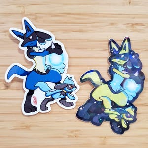 Lucario Sticker, Shiny Lucario, Riolu Sticker, Shiny Riolu, Waterproof vinyl decal for laptop, water bottle, car, anime, Fighting Type