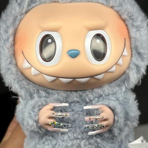 Labubu press on nails! French tip diamond star nail set