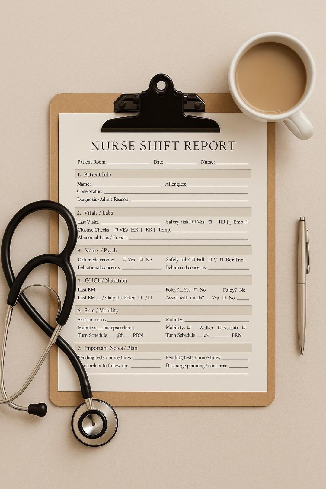 Nurse Shift Report Sheet | Printable Handoff Report | Nursing Report ...