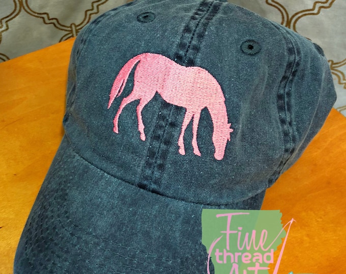 LADIES Equestrian Horse with Side Monogram Baseball Cap Hat LEATHER strap Pigment Dyed English Riding Western Horseback Jumping