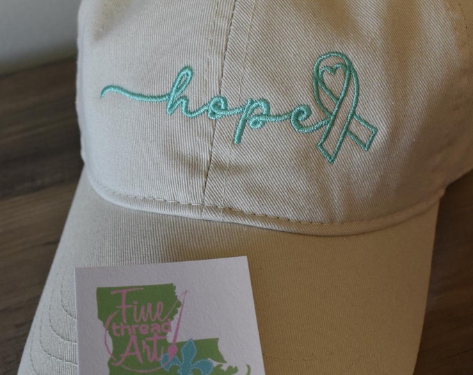 LADIES Hope Cancer Awareness Ribbon Baseball Cap Hat LEATHER strap Mom Mother Christian Prayer Hope Faith Ovarian Breast Chemo Treatment