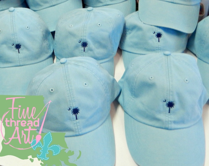 ADULT or KIDS Size Palmetto Moon Mini Design Cap Hat Leather Strap Nautical Beach Lake Cruise Coast Vacation South Carolina Sail Boat Palm