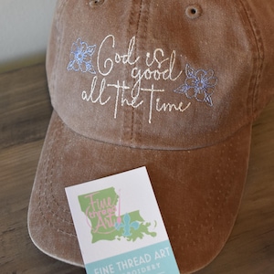 Ladies Floral God is Good All the Time Vintage Baseball Cap Hat LEATHER strap Mom Christian Faith Inspirational Catholic Baptism Gift Hope