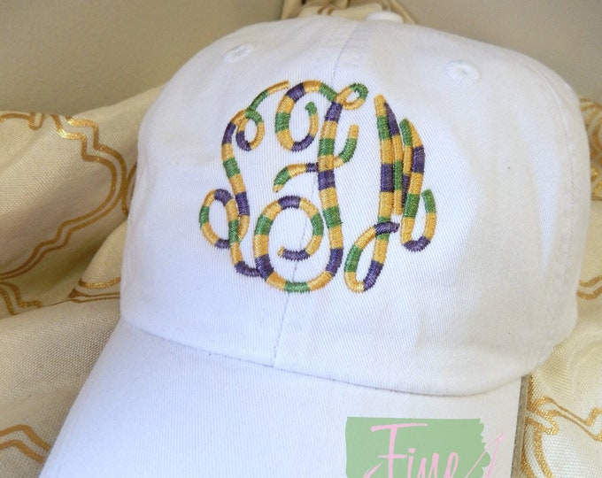 Adult or Kids Mardi Gras Monogram Baseball Cap Hat LEATHER strap Louisiana Cajun Parade Float Krewe Fleur de Lis Bayou Lafayette
