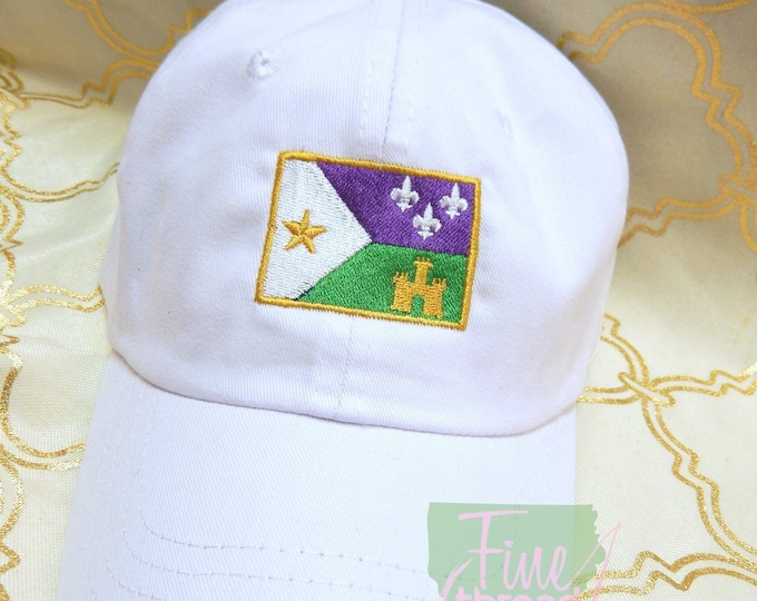 Adult or Kids Mardi Gras Acadian Flag Baseball Cap Hat LEATHER strap Louisiana Cajun Parade Float Krewe Fleur de Lis Castle Bayou Lafayette