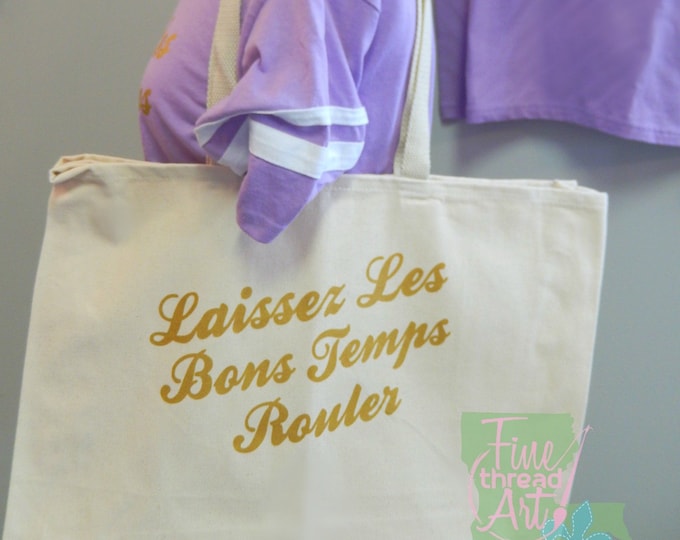 Cotton Twill Natural Canvas or Black Tote Bag Mom Mardi Gras Laissez Les Bons Temps Rouler Louisiana Parade Bead Bag Krewe New Orleans