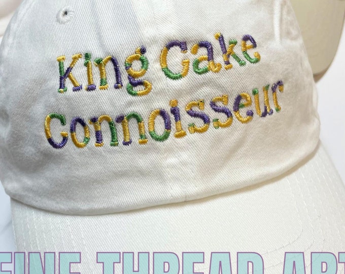 Adult or Kids Mardi Gras King Cake Connoisseur Baseball Cap Hat LEATHER strap Louisiana Cajun Parade Float Krewe Beads Bayou NOLA Baker