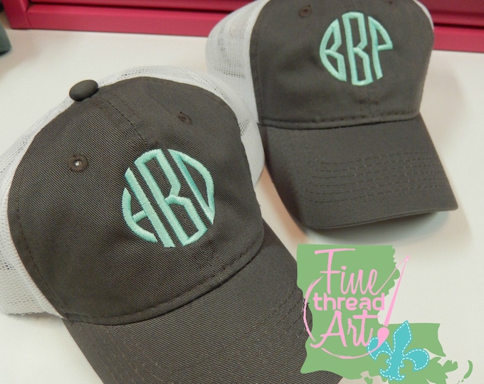 KIDS Monogram Trucker Style Baseball Cap Hat for Girls Boys Youth Size Name Initials White Mesh