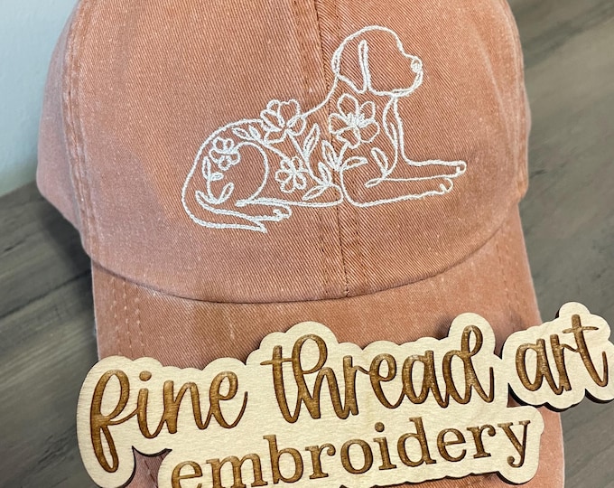 LADIES Floral Dog Hat Baseball Cap Hat Leather strap Pigment Dyed Golden Retriever Labrador Pet Dog Mom Dad Memorial Minimalist