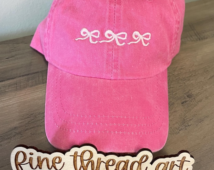 Kids Embroidered Bow Baseball Cap - Distressed Cotton, Leather Strap