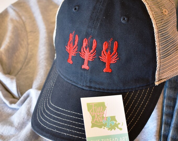 Quick Ship Crawfish Lobster Mardi Gras Hat Red Blue Trucker Dad Hat Ladies Men Louisiana Cajun Lafayette Zydeco Music Parade Unisex Festival
