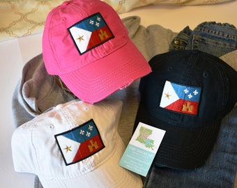 Quick Ship Acadian Flag Mardi Gras Adult Hat Dad Hat Ladies Men Louisiana Cajun Lafayette Zydeco Music Parade Krewe Acadiana Pink Navy Blue