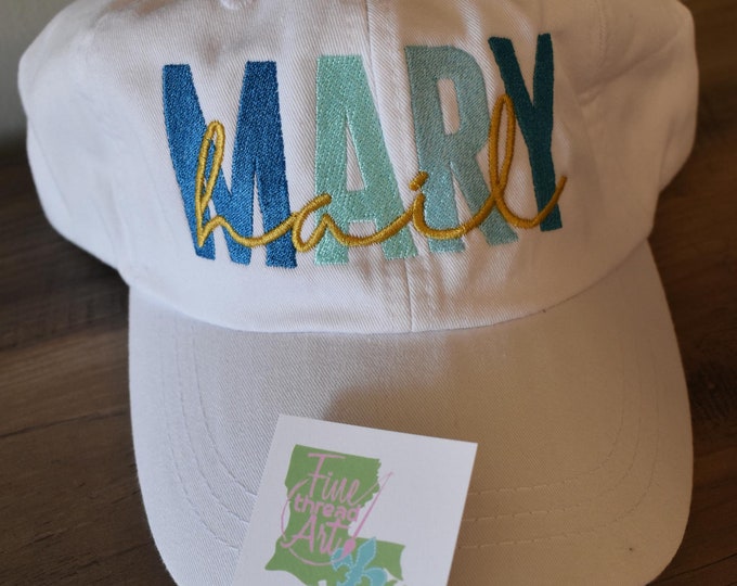 LADIES Hail Mary Baseball Cap Hat LEATHER strap Mom Mother Mary Catholic Christian Prayer Pray Hope Faith Ave Maria Mary Monogram Rosary
