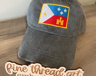 Acadian Flag Baseball Cap, Leather Strap, Cajun Pride