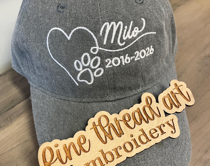 Pet Memorial Hat Baseball Cap Hat Leather strap Pigment Dyed Adult Unisex Heart Year Dog Cat Name Paw Print Rainbow Bridge
