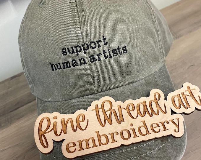 Support Human Artists Custom Hat Baseball Cap Leather strap Pigment Dyed Adult Unisex Anti AI No Slop Art