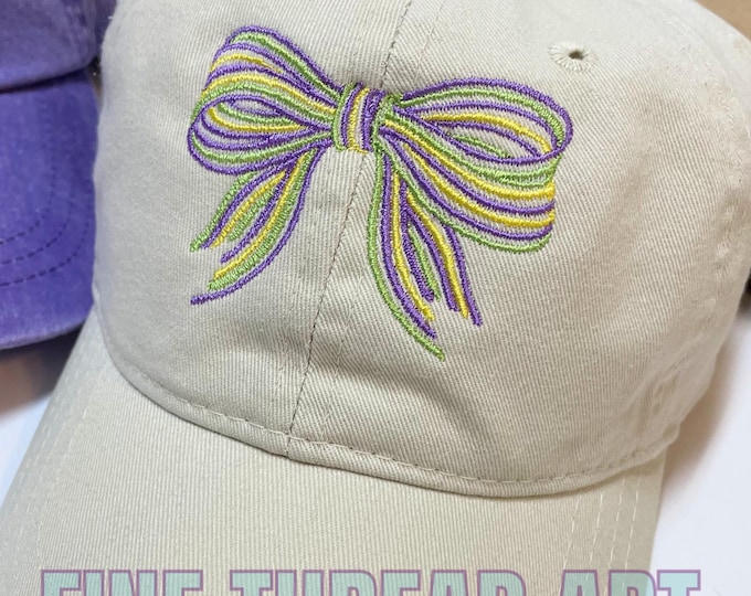 Adult or Kids Mardi Gras Bow Baseball Cap Hat LEATHER strap Louisiana Cajun Parade Float Krewe Beads Bayou Band New Orleans Coquette Prep