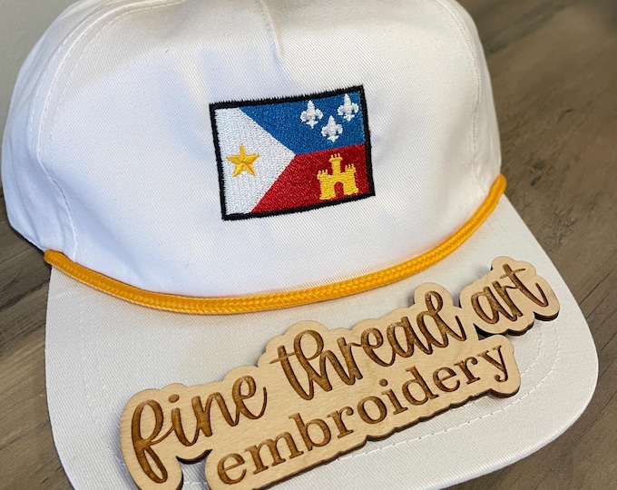 Adult Unisex Acadian Flag Rope Baseball Cap Hat Snap Back Flat Bill Louisiana Cajun Parade Float Krewe Fleur de Lis Bayou Lafayette
