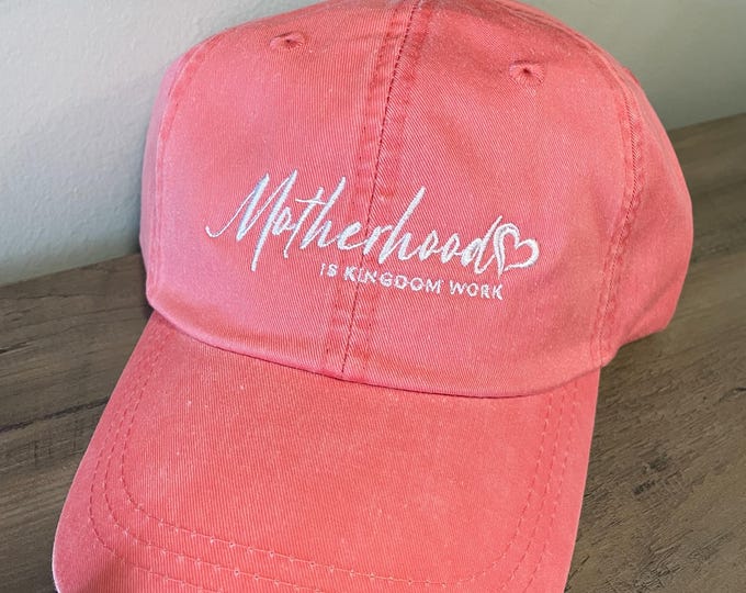 LADIES Motherhood is Kingdom Work Ministry Pray Cross Bible Church Baseball Cap Hat LEATHER strap Mom Mother Catholic Christian Prayer Faith